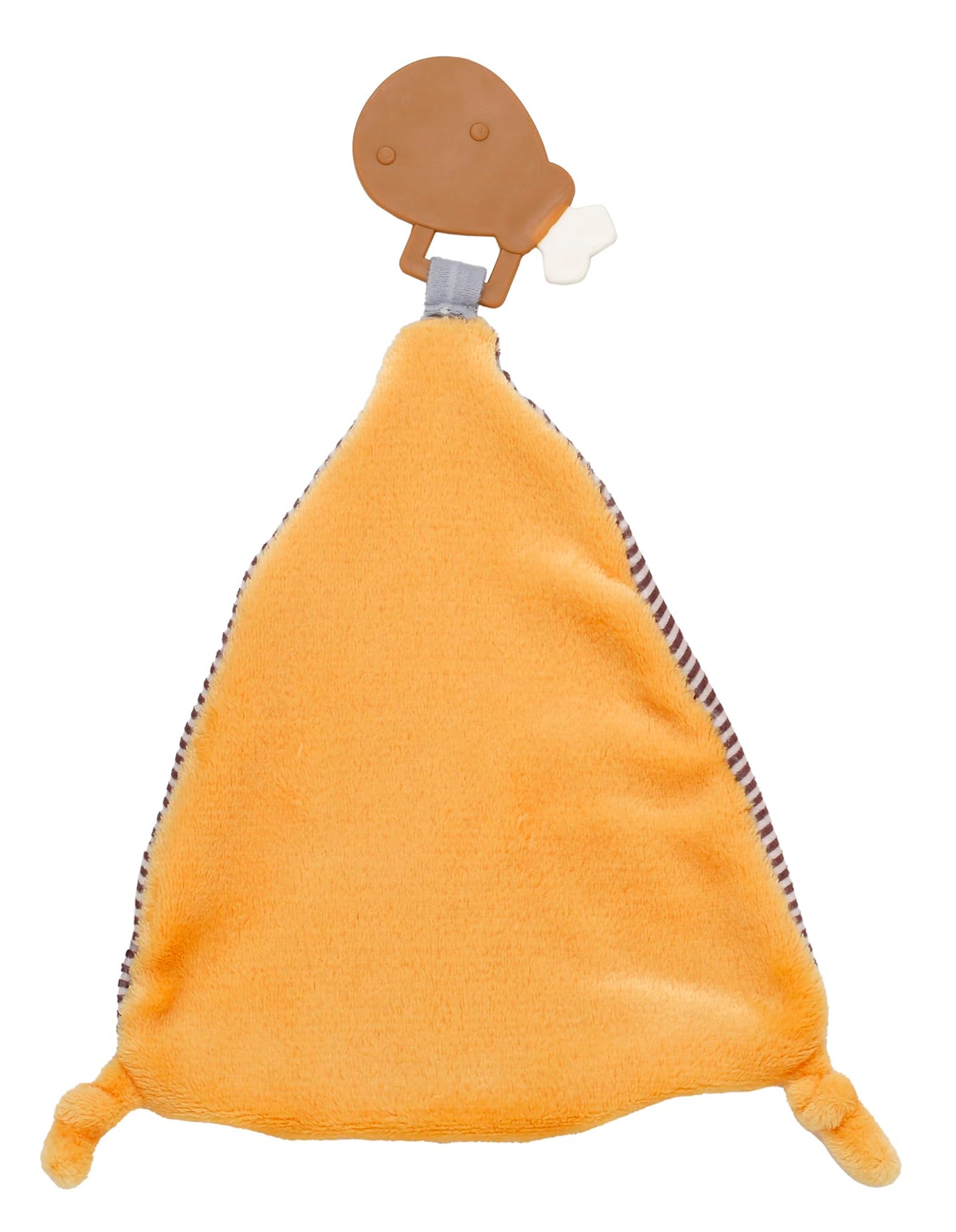 Thanksgiving 13 Inch Teething Blanket, Silicone Turkey Leg Teether With Soft Security Blanket For Baby (Brown Stripe, Gobble, Gobble)