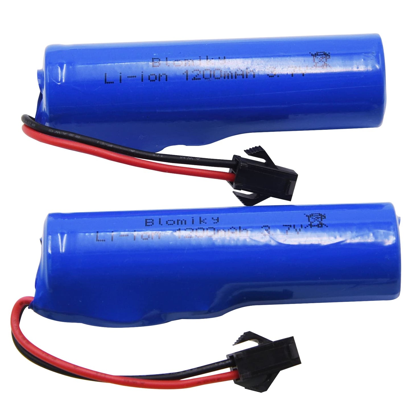 Blomiky 3.7V 1200mAh 2 Pack Li-ion Rechargeable Battery with SM2P Plug and Charger Cable for Remote Control Cars Trucks 3.7V 120