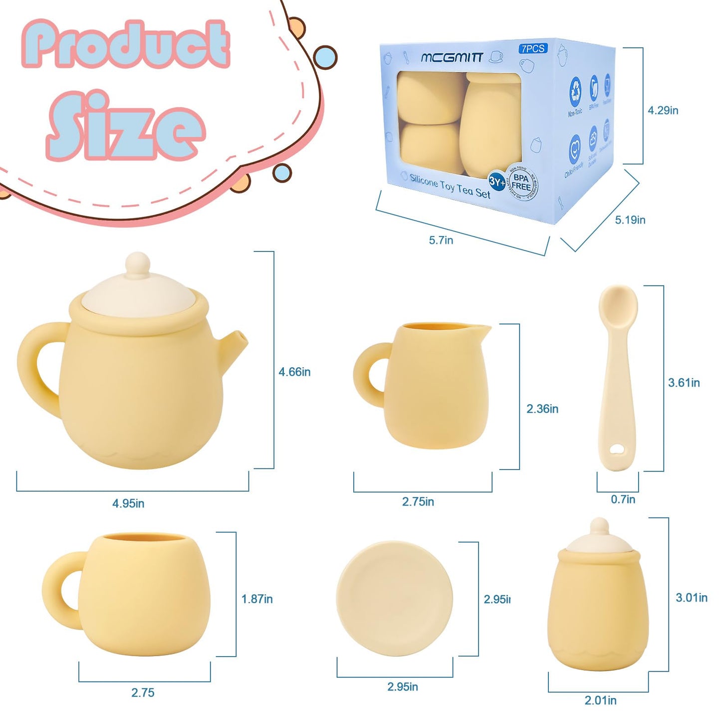 MCGMITT Toy Tea Set, Silicone Tea Party Set for Little Girls Boys, 15 Pcs BPA Free Dishwasher Safe Pretend Tea Set for Toddlers