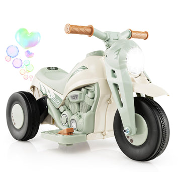 Costzon Kids Motorcycle, 6V Battery Powered Ride On Motorcycle With Bubble Maker, Music, Led Headlight, Forward & Backward, 3 Wheels Electric Motorcycle For Kids, Gift For Boys & Girls (Beige)