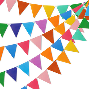 Colorful Pennant Flags - 60Pcs Multicolor Pennant Banner 82Ft Cardstock Paper Pennant Triangle Bunting Flag For Party Decoration