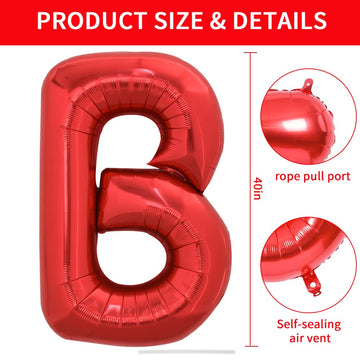 Toniful 40 Inch Large Bright Red Letter Balloons A-Z, Giant Jumbo Helium Foil Mylar Big Letter B Balloons For Birthday Party Ann