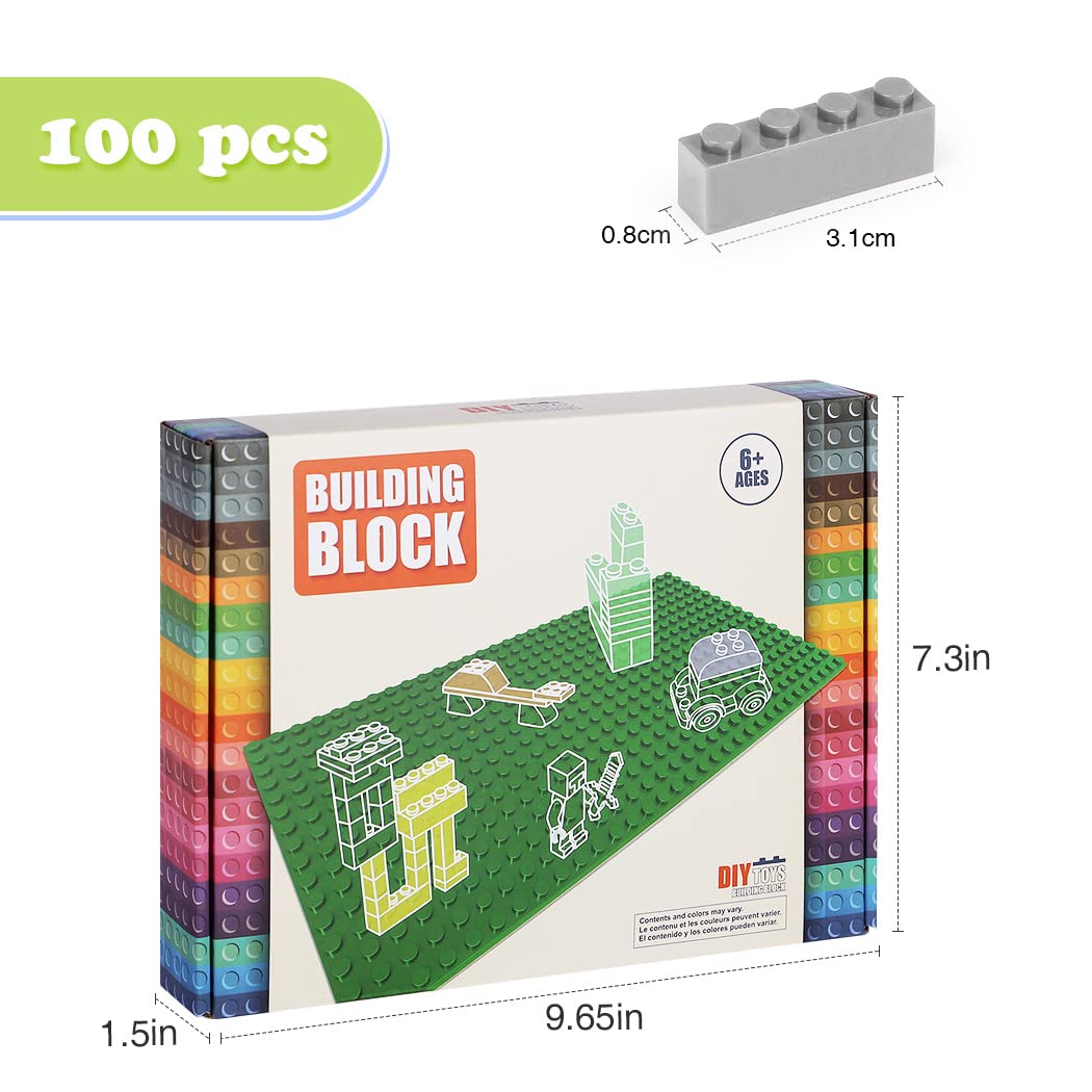 Unirolic Classic Building Bricks Set, 100 Piece 1X4 Basic Building Blocks Stem Creative Building Toys Compatible With All Major Brands(Light Gray)