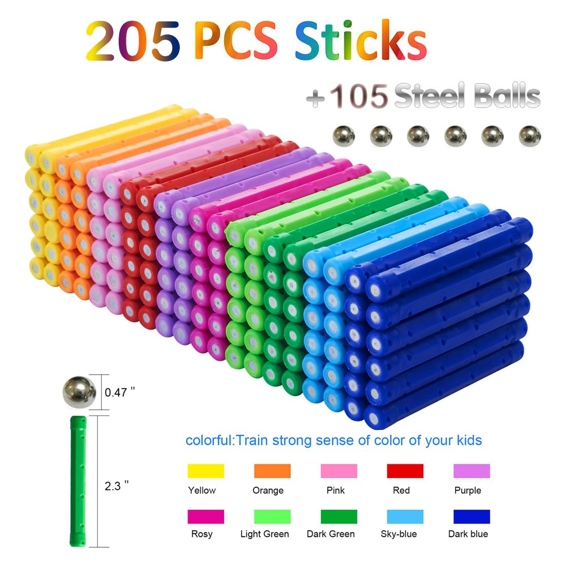 310 Pcs Magnetic Building Sticks Blocks Toys  Magnet Educational Toys Magnetic Blocks Sticks Stacking Toys Set for Kids and mature-themed  Non-Toxic Building Toy 3D Puzzle with Storage Bag