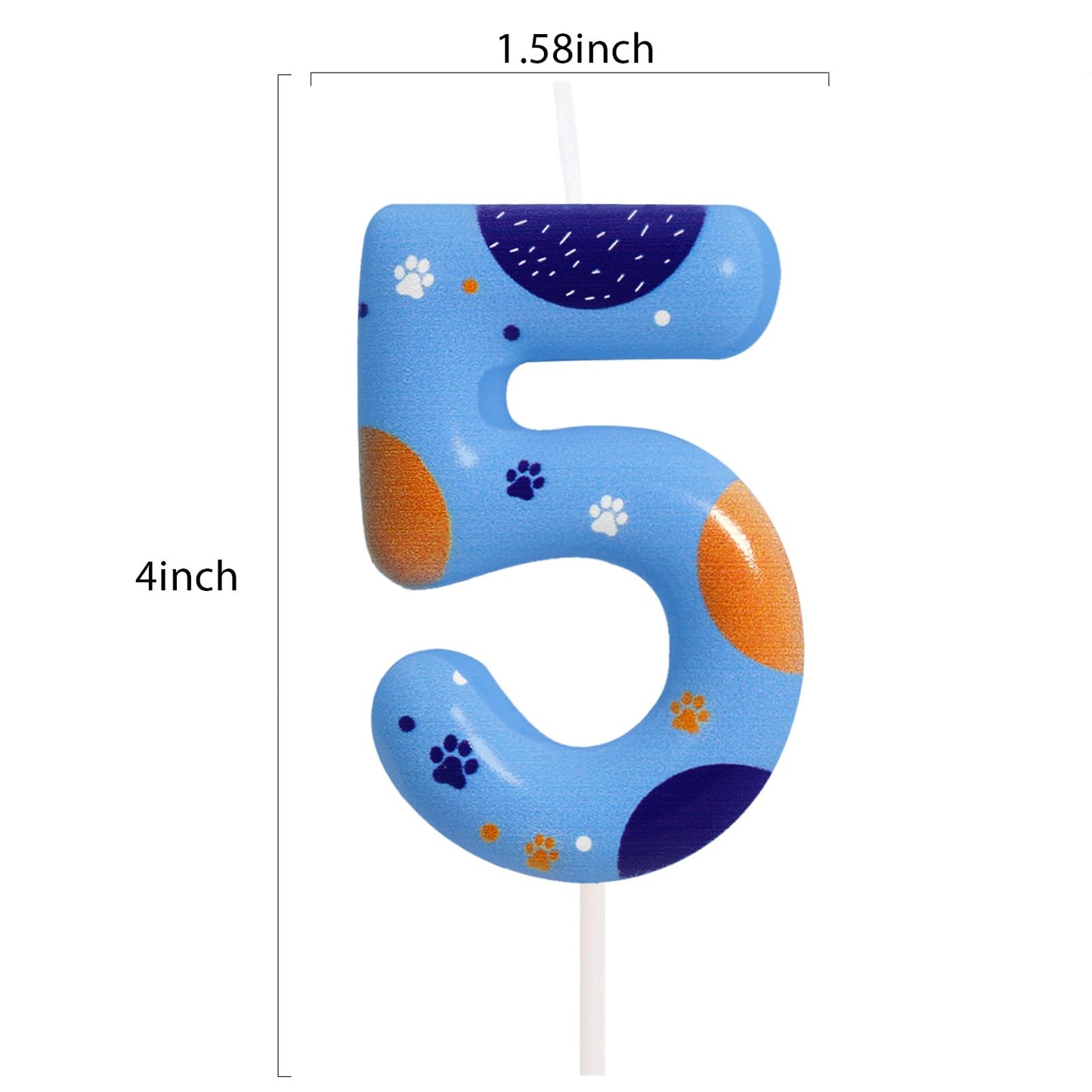 ElekFX Blue Dog Paw Birthday Candles, Number 5 Paw Print Birthday Party Supplies, 2.76 inch Paw Cake Topper Decorations, Birthda