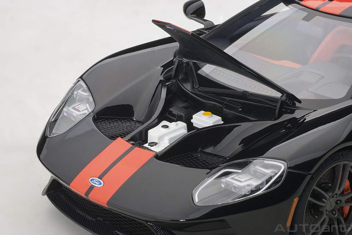 Autoart 2017 Ford GT Shadow Black with Orange Stripes 1/18 Model Car