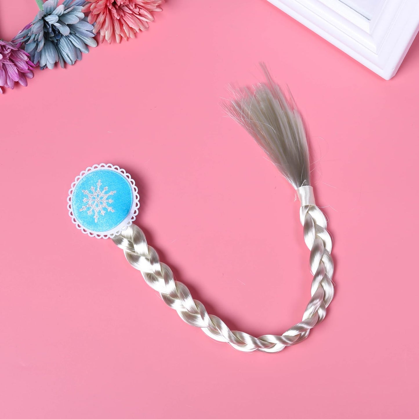 Tatibana Braided Wigs Hair Clip For Kids, 21.6 Inch Braid Hair Extensions For Kids Hair Extension With Snowflake Decoration For