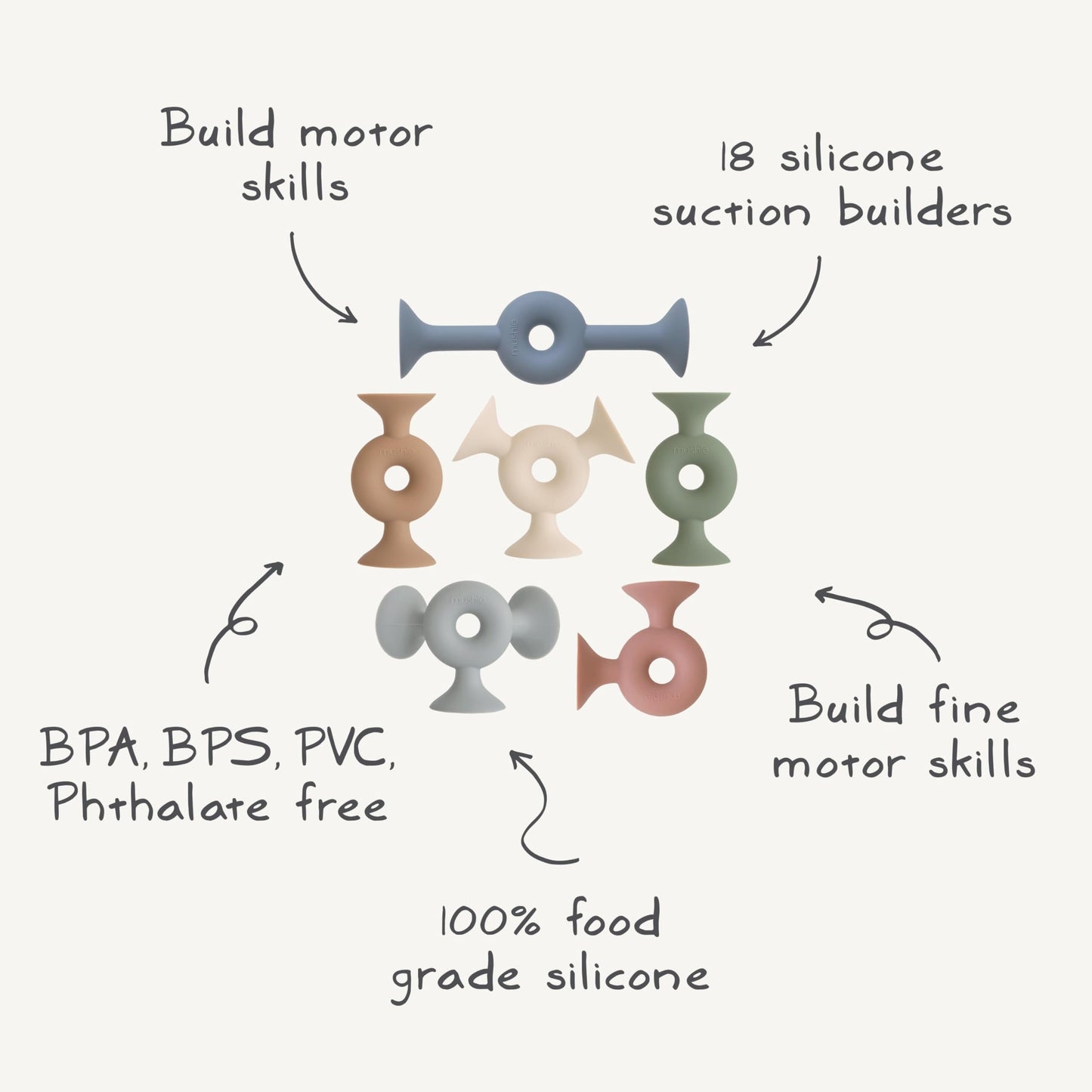 mushie Silicone Suction Builder Toy | 18 pcs for Kids 3 Years+ (Daisy)