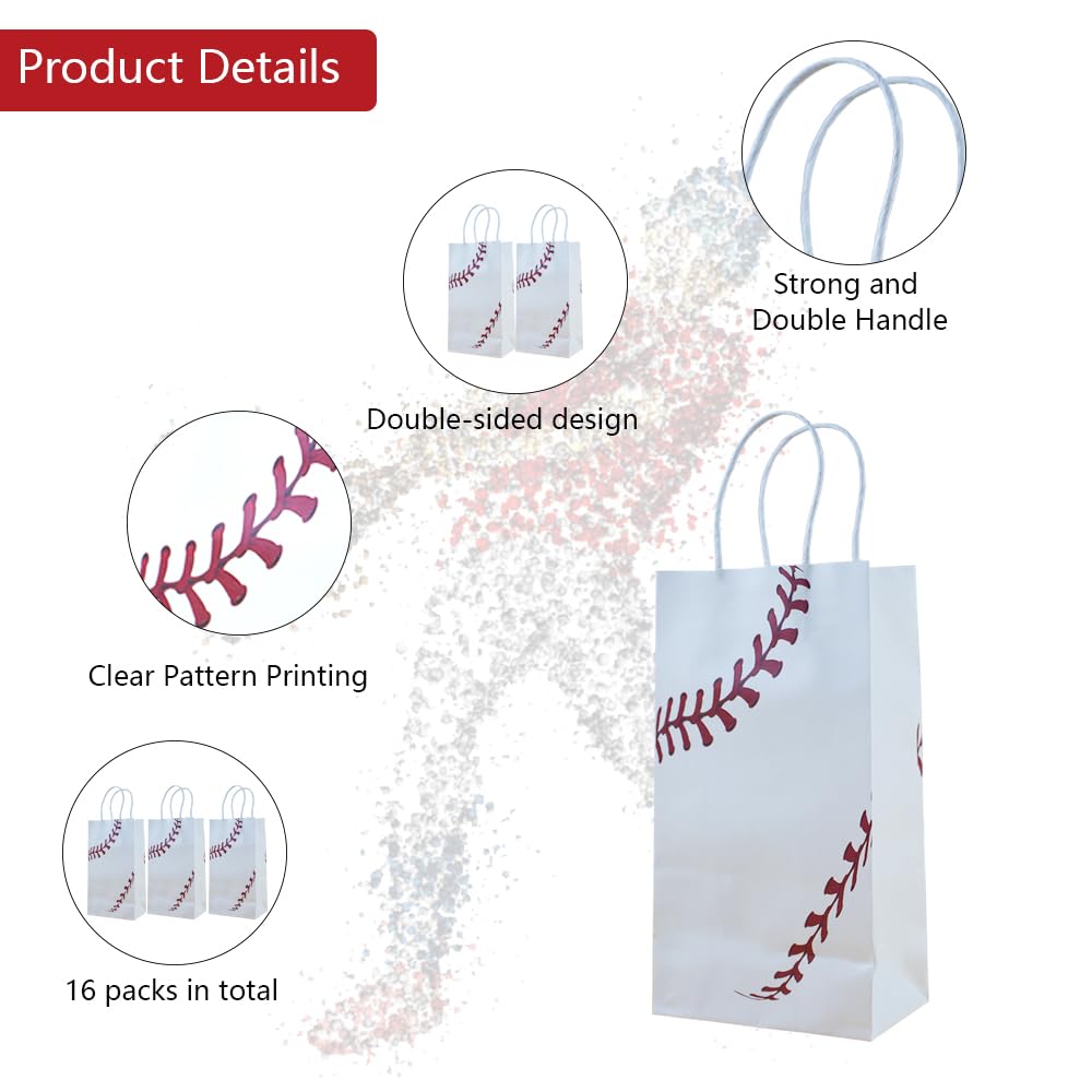 16 Pcs Baseball Gift Bags With Handles Baseball Party Favor Bags Baseball Party Candy Bags For Kids Sports Theme Birthday Party