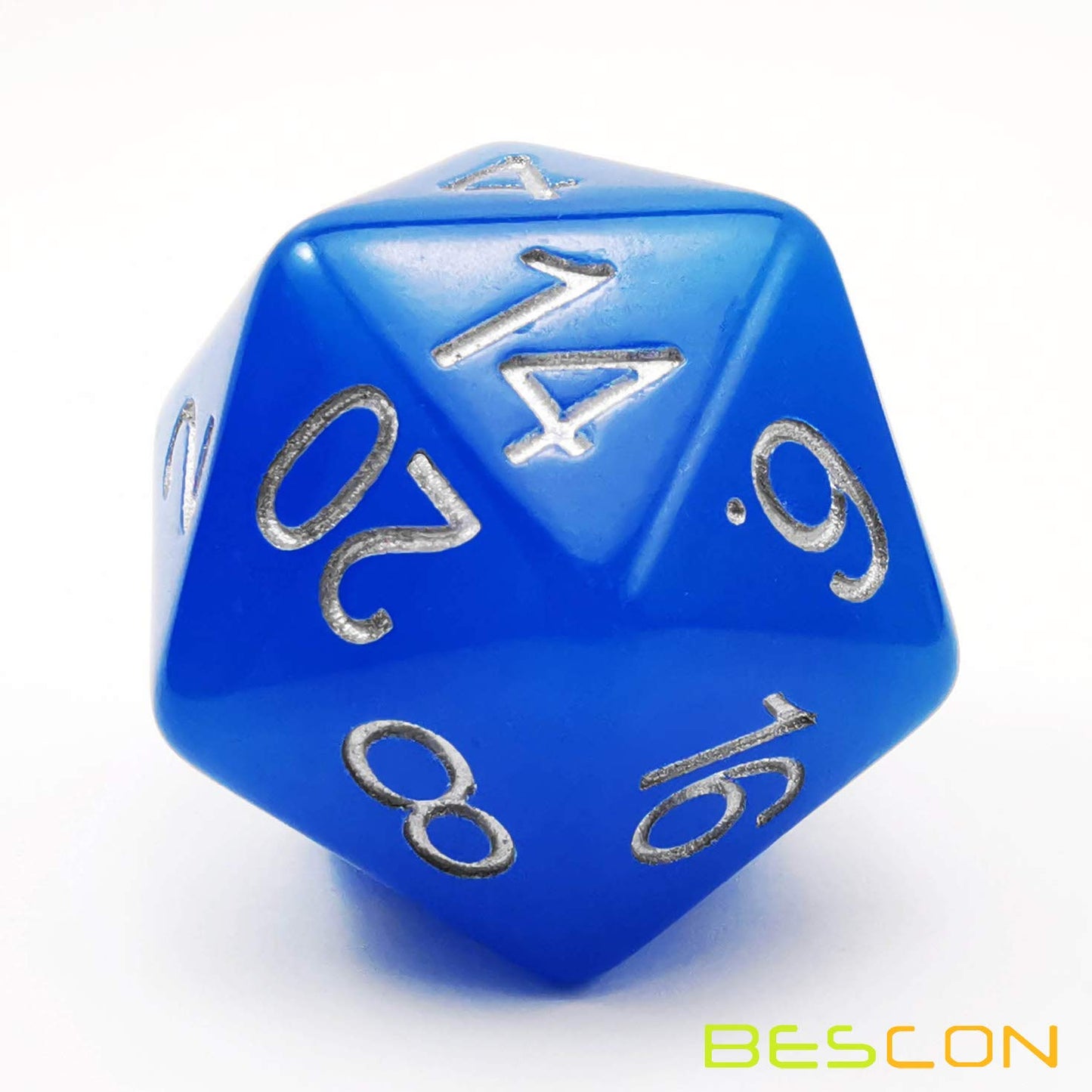 Bescon Jumbo Glowing D20 38Mm, Big Size 20 Sides Dice Blue Glow In Dark, Big 20 Faces Cube 1.5 Inch