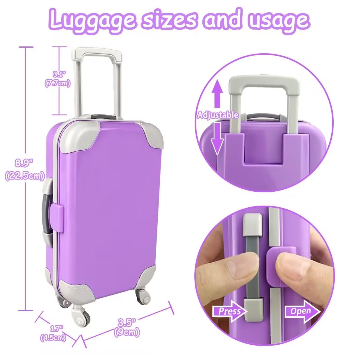 Vlusso 18 Inch Girl Doll Accessories Case Luggage Travel Play Set With Doll Clothes Camera Travel Pillow Bag Dress Glasses Doll Stuff Fit 18 Inch Doll Christmas Birthday Gift