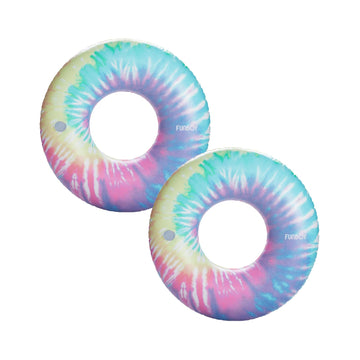 Funboy Giant Inflatable Tie Dye Tube Float, Donut Style Pool Float, Luxury Raft For Summer Pool Parties And Entertainment, Bundle Pack Of 2