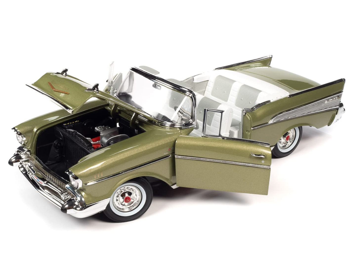 AW AUTO WORLD 1:18 Scale Diecast Model - 1957 Chevrolet Bel Air Convertible, Green, Plastic