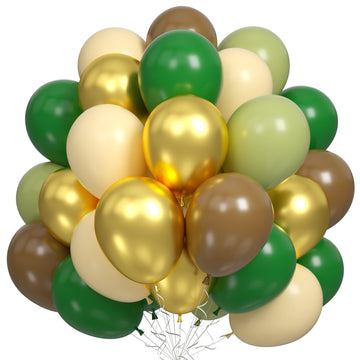 Sage Green Brown Balloons, 60Pcs Green Brown Beige Jungle Safari Wild Woodland Balloon, Retro Green Metallic Gold Coffee Apricot