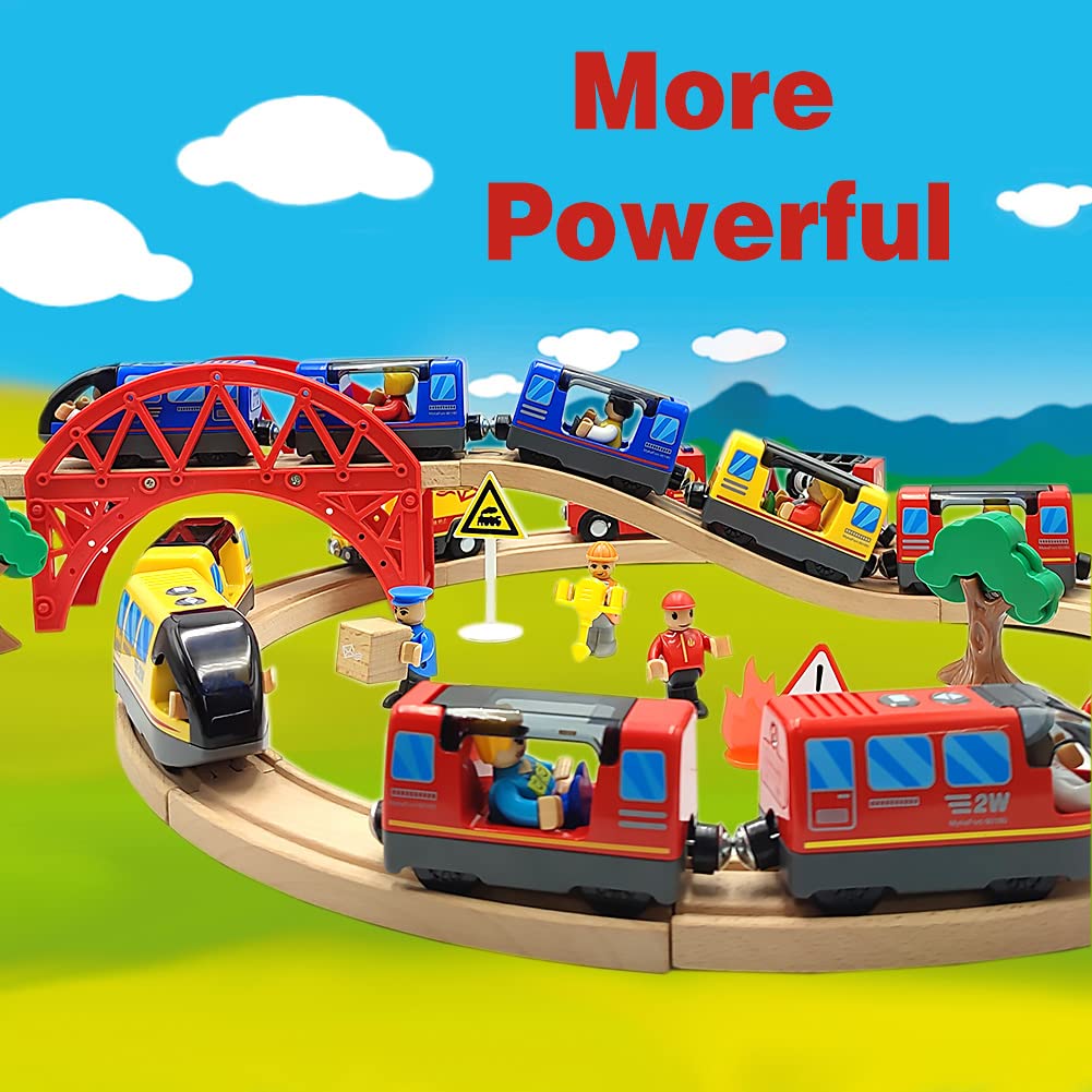 Dshmixia Battery Operated Train For Wooden Train Track Set Toys For 3 4 5 Year Old Boys Kids Action Locomotive Train Magnetic Connection (Without Battery) (Blue)