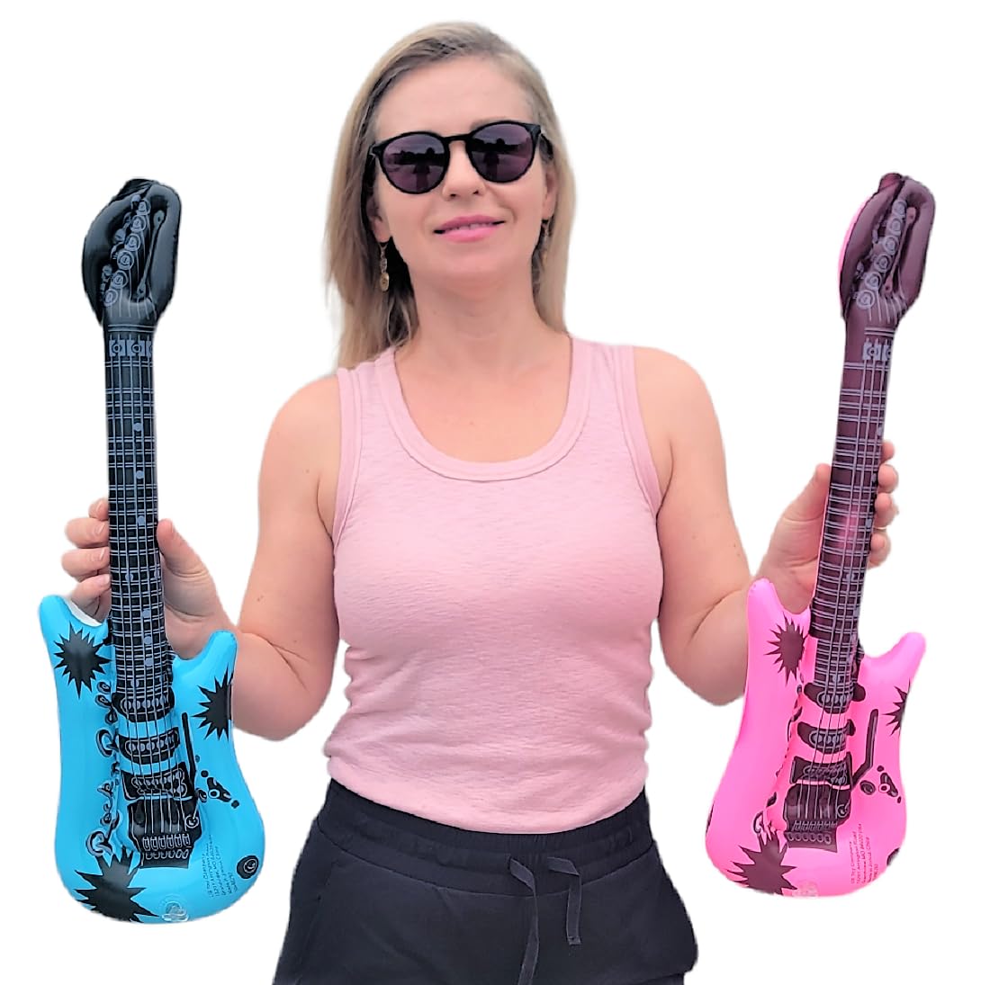Zugar Land Rock Inflatable Mini Guitars (21 Inches) Vinyl. Perfect Party Favor, Dj Dance 80S Rocker (Mini Rock-N-Roll Pink & Blue (2 Pack))