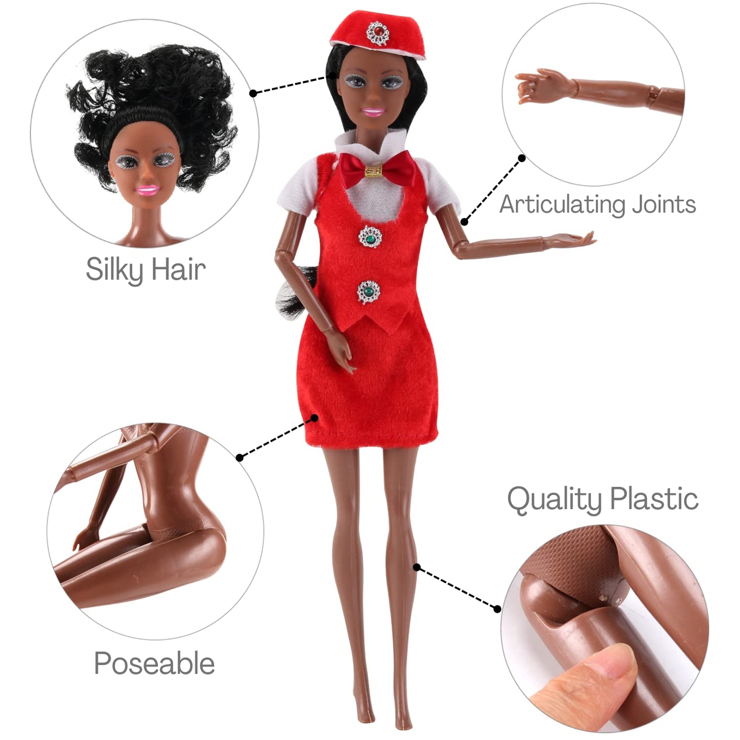 6 Set of African American Black Toy Dolls - 11.5 enhanced Fashion Style Diversity Role Play Dolls  Bundle Variety Pack for Kids  Girls Party Favors