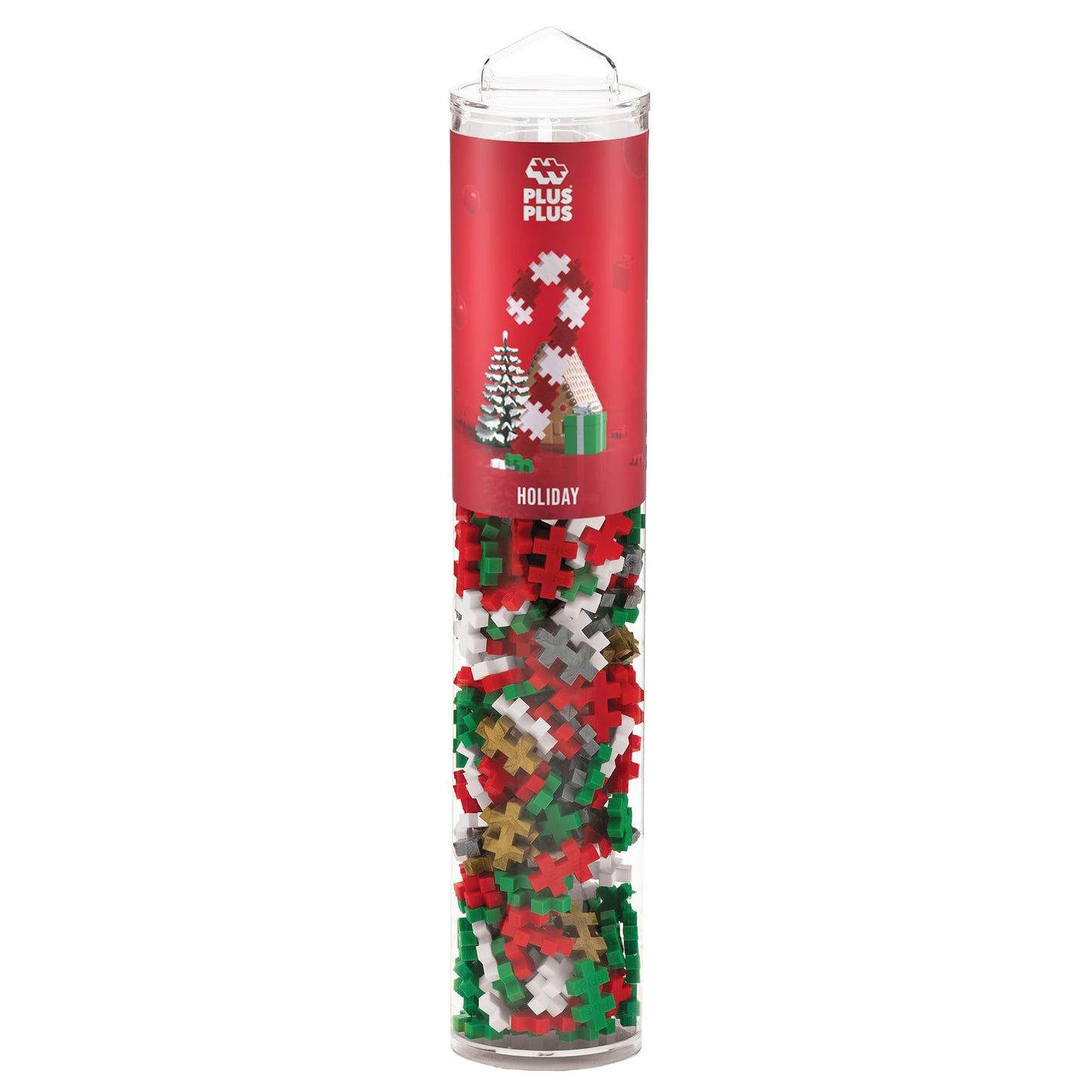 Plus Plus 240 Piece Interlocking Building Blocks For Kids, Open Ended Connecting Toys, Stem Bin Classroom Mini Manipulatives - Holiday Mix Play Tube