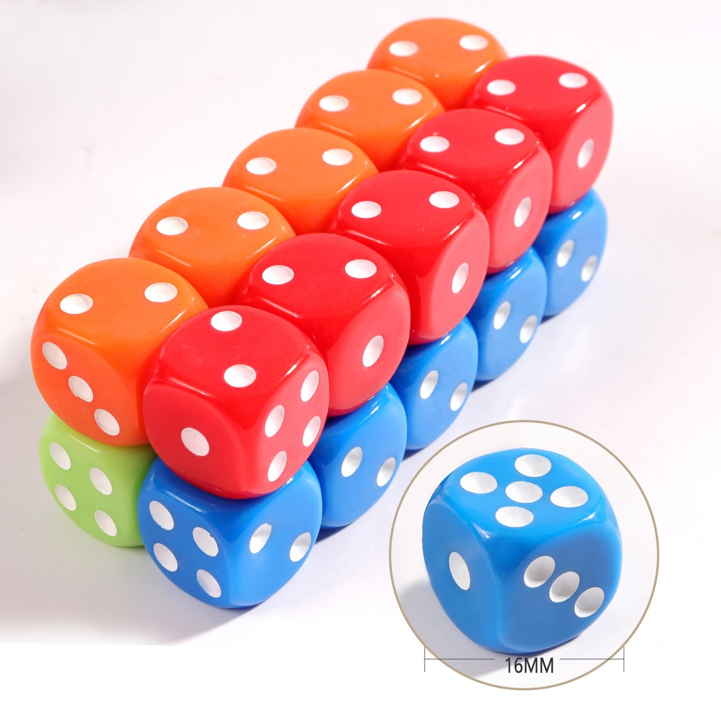 16MM Standard 6 Sided Dice Set, 50 Pieces Colorful Dice for Board Games, Classroom Math Bulk Game Dice, Make Entertainment More