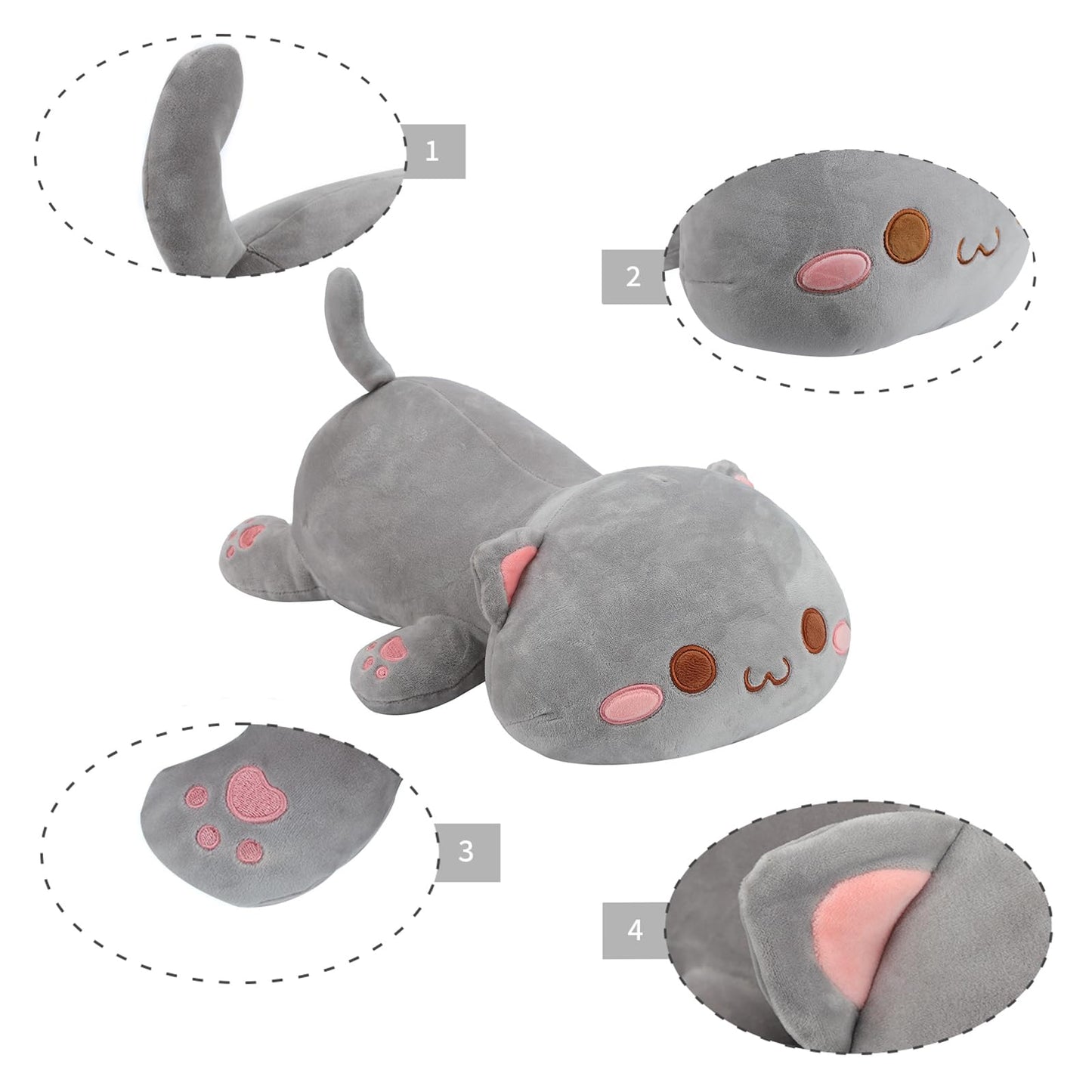AFAN Super Soft 13.7 Cute Cat Kitten Doll Plush Toy Kawaii Anime Plush Cute Stuffed Animal Cat Toys for Kids Girls Boys Cat (Whi