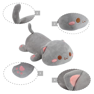 AFAN Super Soft 13.7 Cute Cat Kitten Doll Plush Toy Kawaii Anime Plush Cute Stuffed Animal Cat Toys for Kids Girls Boys Cat (Whi