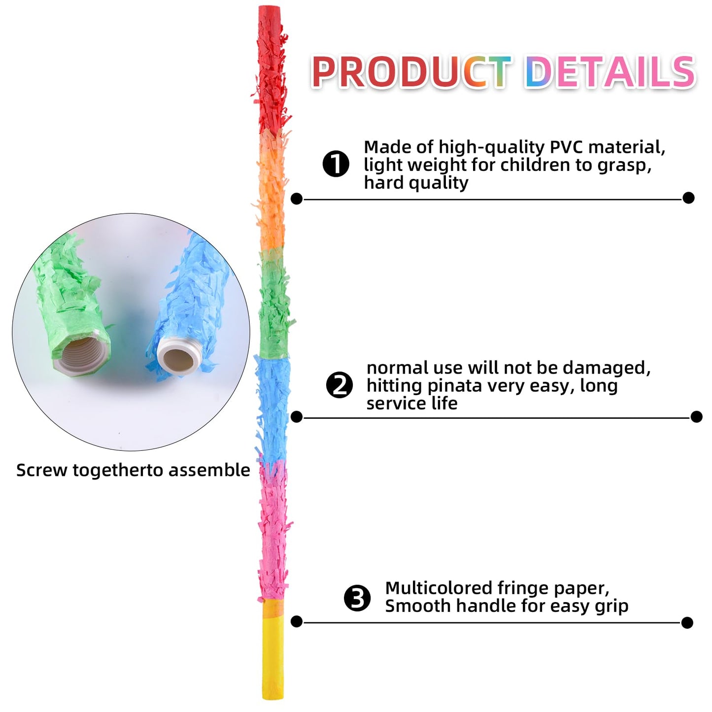 Lcoor 32-Inch Pinata Sticks Set with Blindfold and Confetti - Plastic, Colorful Party Supplies