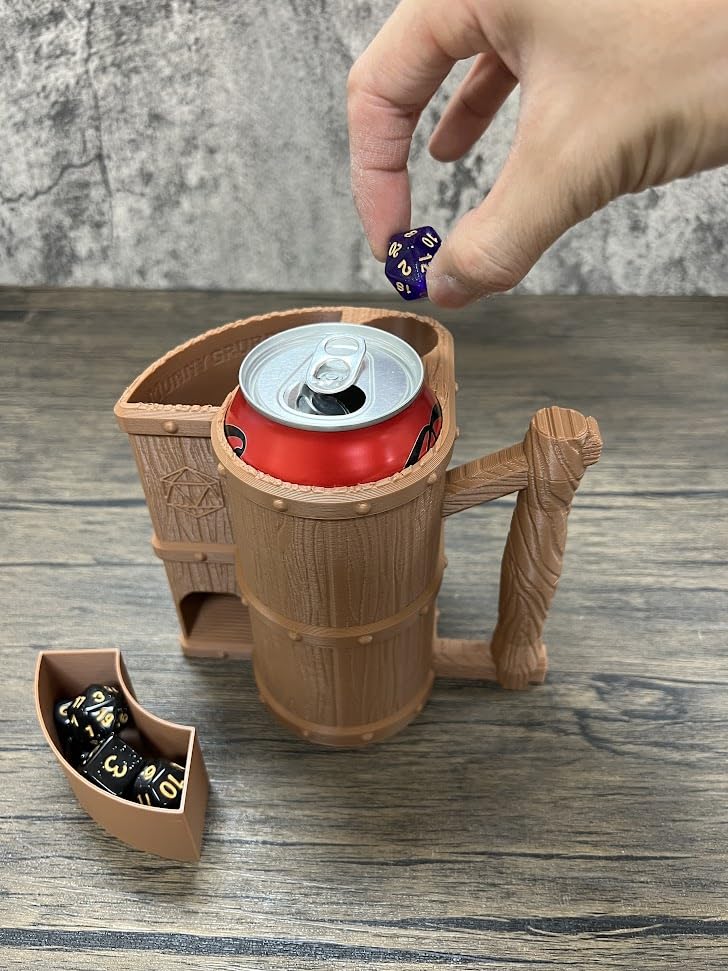 Munnygrubbers - Mug Dice Tower - No Paint Odorless Insulated Cup Can Dice Tower - (Random 7Pcs D20 Dice Set Included) - Dice Jail - Dice Holder - Dungeons And Dragons - Dnd Gift - (Brown)