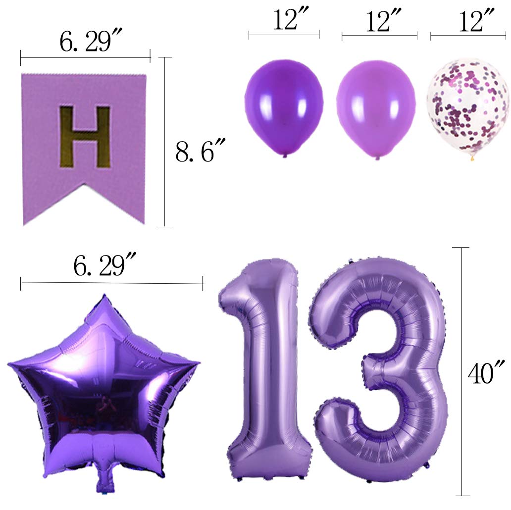 13Th Birthday Party Decorations Kit Happy Birthday Banner With Number 13 Birthday Balloons For Birthday Party Supplies 13Th Purple Birthday Party Pack