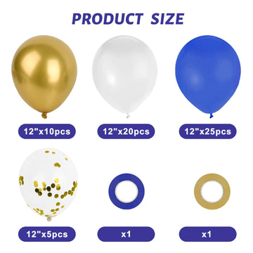 Lovestown 60Pcs Blue Gold Balloons, 12 Inches White Royal Blue Confetti Latex Balloons With Ribbon For Graduation Birthday Backdrop Wedding Baby Shower Engagement Party