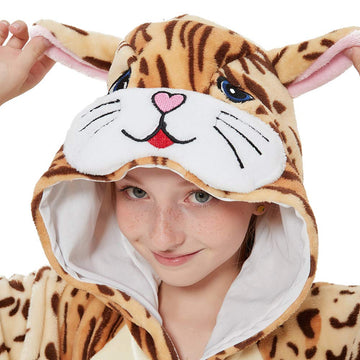 Acogna Cat Onesie Kids Animal Girls Costume Pajama Holiday Halloween Christmas Fleece Sleepwear Cosplay Suit, 140