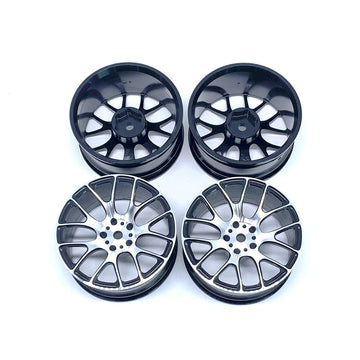 KingVal Replacement 4PCS Aluminum Wheel Rim 12mm Hex Hub Offset 3mm Compatible with 1/10 RC Car (Black)