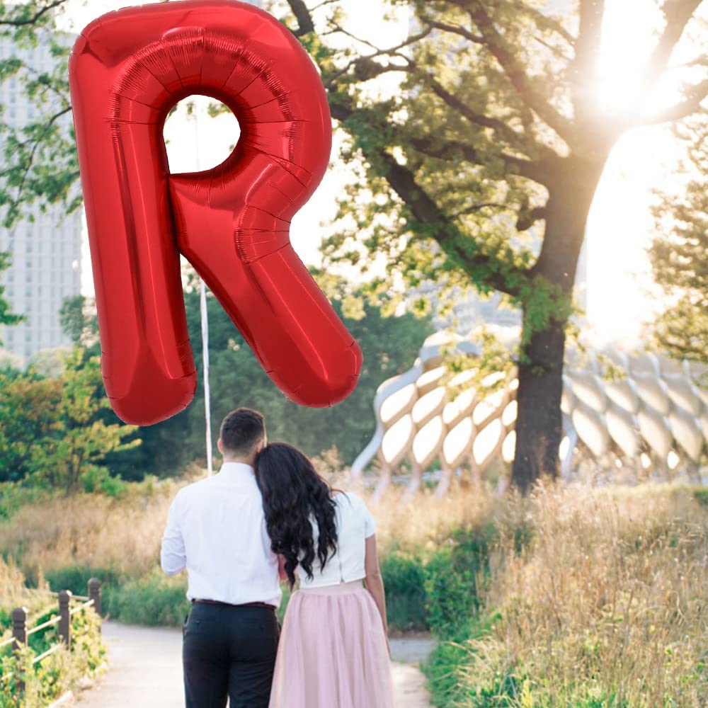 Toniful 40 Inch Large Bright Red Letter Balloons A-Z, Giant Jumbo Helium Foil Mylar Big Letter R Balloons For Birthday Party Ann