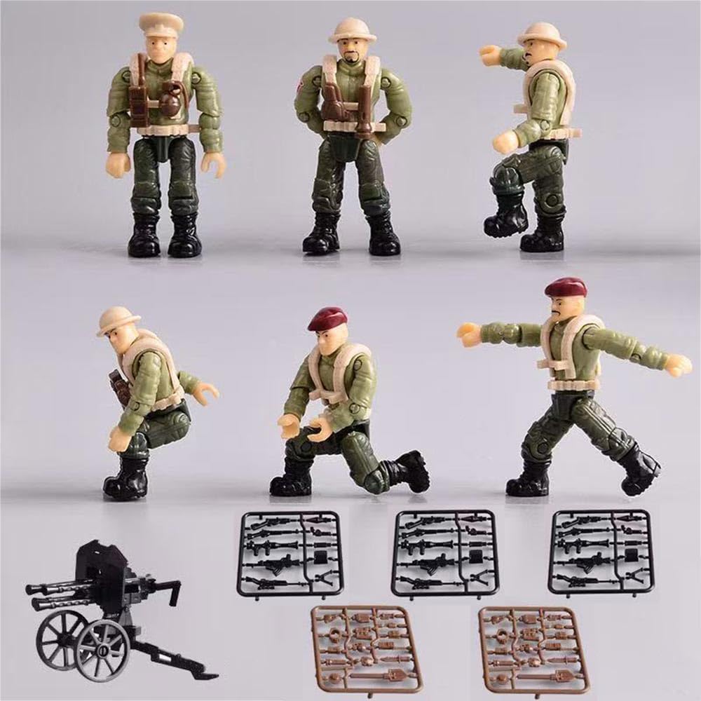 ENHANA 6 PCS WWII Multiple Movable Joints Police Figure  Special Forces Military Action Figure with  Accessories Building Blocks Set SWAT Best Gift for Boys