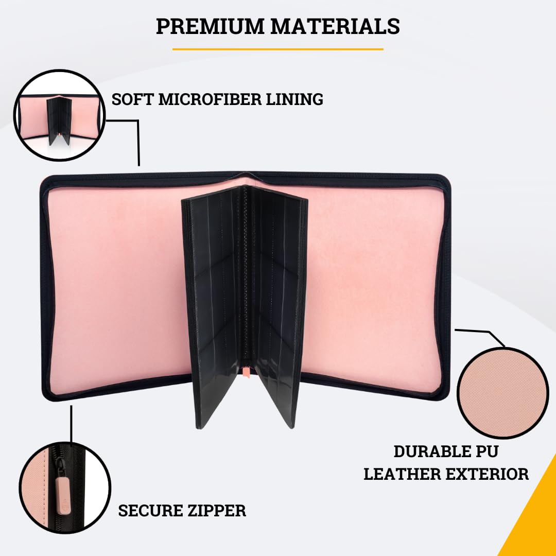 Card Guardian - 12 Pocket enhanced Binder with Zipper for 480 Cards - Side Loading Pockets for Trading Card Games TCG (Pink)