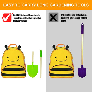 Pomiku Kids Shovel, Rake For Leaves, Spade, Hoe And Broom, 5Pcs Kids Garden Tools, Gardening Yard Outdoor Toy Gifts For Boys Gir