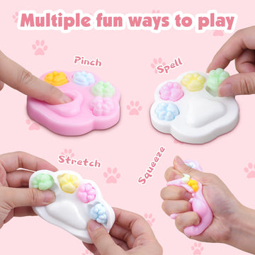 Anboor 2Pcs Cat Paw Squishies Toys Colorful Squeeze Paw Palette Toy for Kids Sensory Toy Relief Stess Toy Set for Kids mature-themed Kawaii Animal Paw Fidget Toy Novelty for Party Birthday