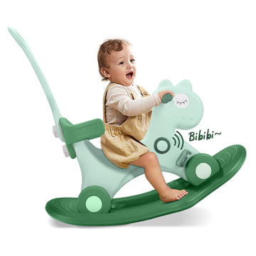 4 In 1 Rocking Horse For Toddlers 1-3 Years Old, Balance Bike Ride On Toys With Push Handle, Backrest And Balance Board For Baby Girl And Boy, Unicorn Kids Riding Birthday (Green)