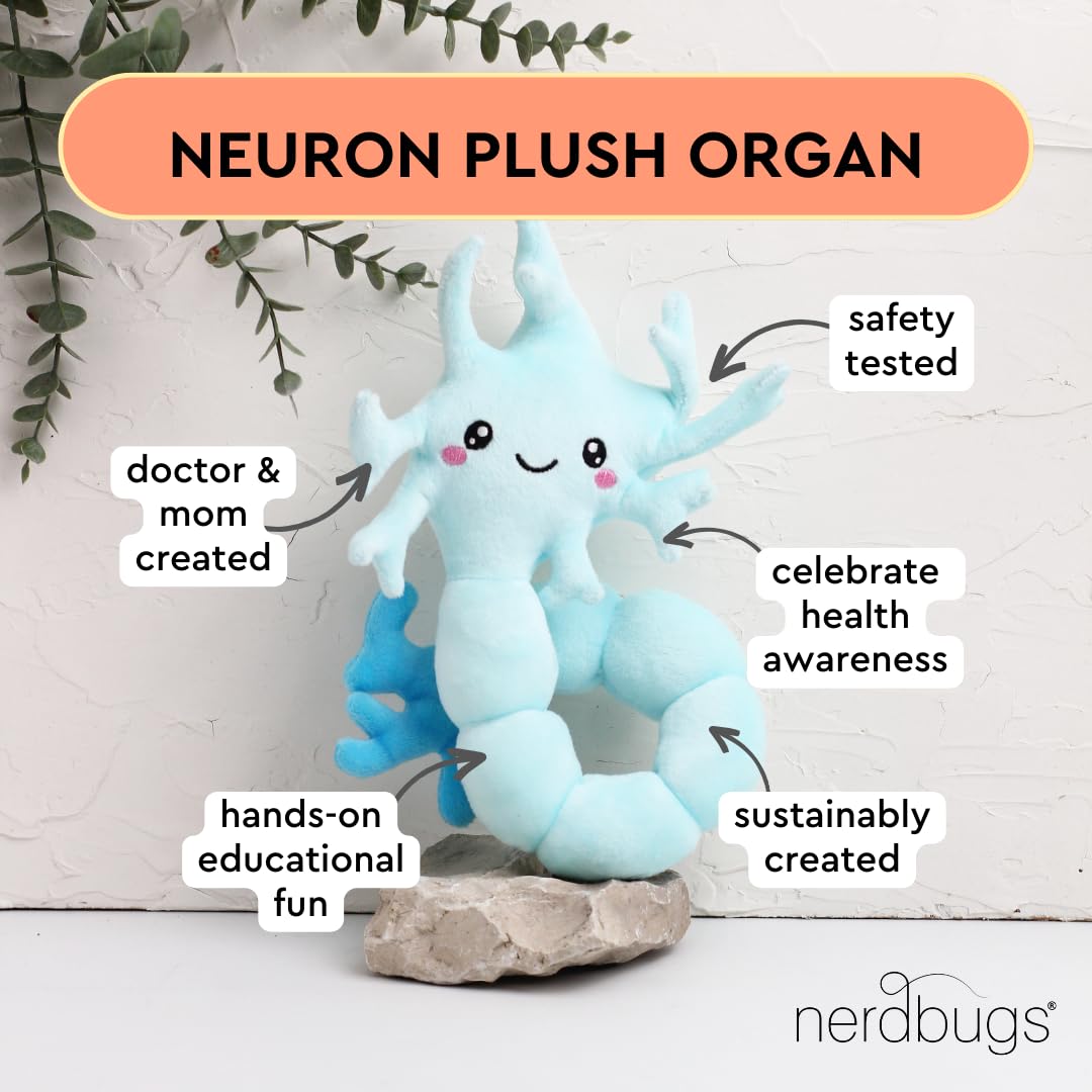 nerdbugs Neuron Plush Toy - Brain Cell Design, Soft Blue Plush, Model 7426874097121