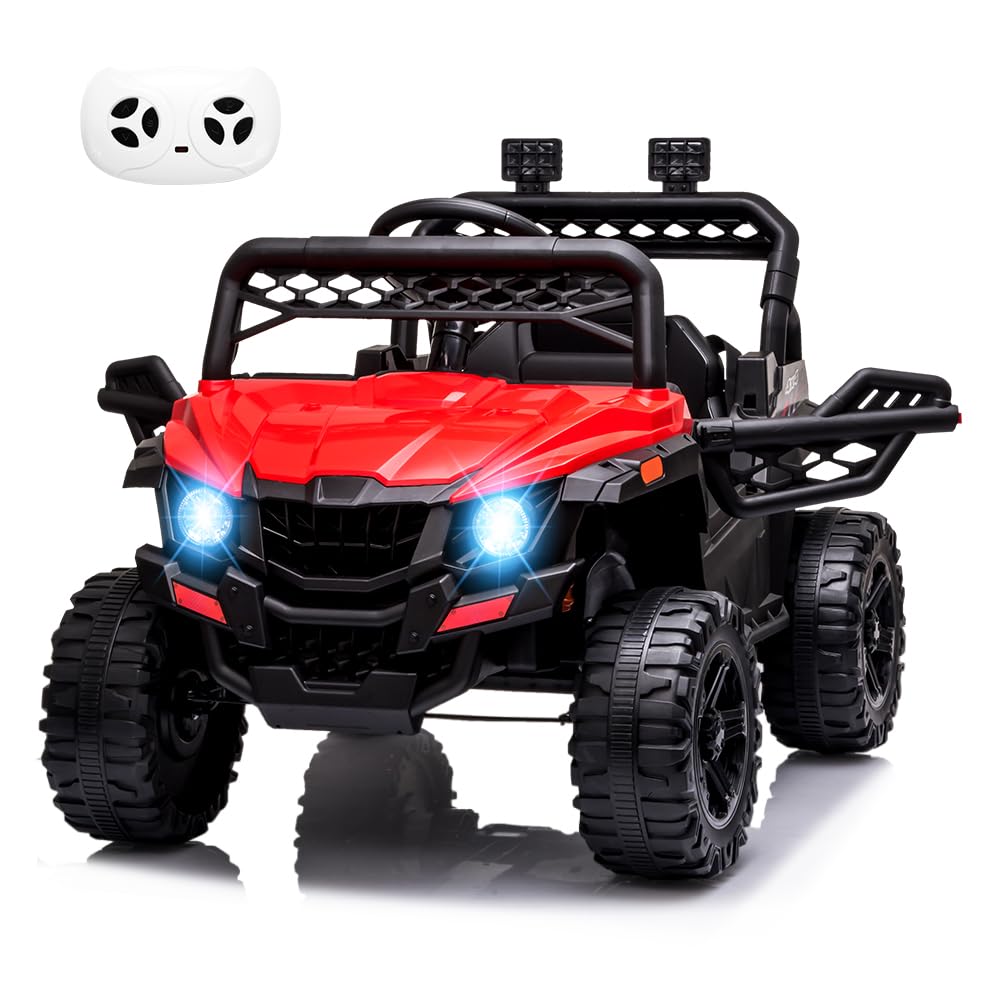 Kids Ride On UTV with Remote Control, 12V Kids Powered Wheels Electric Vehicle Toys with Spring Suspension,FM,LED Lights,AUX Por