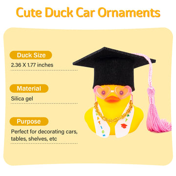Wonuu Graduation Duck Car Dashboard Decor Rubber Duck, Car Ducks Ornaments For Graduation Gift With Heart Shape Sunglasses, Grad