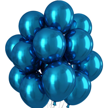 Chrome Blue Balloons 12 Inch, Double-Layered Metallic Light Blue Balloons, Shiny Thick Chrome Metallic Light Blue Latex Helium Balloons For Birthday Wedding Graduation Party Decoration Supplies
