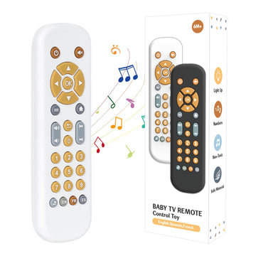 Orzbow Baby Remote Control Toy For 6 Months+ With Music, Tv Remote Toy With Realistic Light And Sound - English, French And Spanish For Infant Play Remote Musical Toys, Bpa Free, White