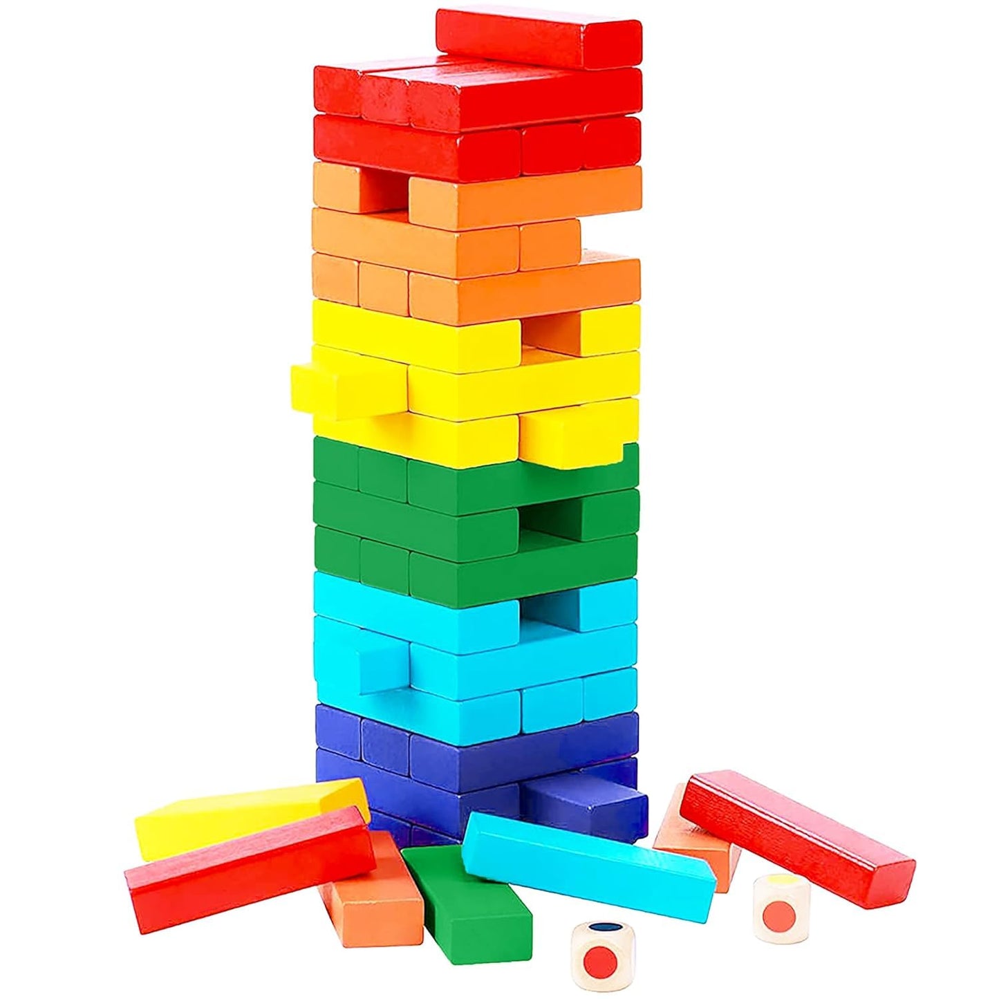 Navansiq Wooden Stacking Tower Game For Kids | Colorful Block Balancing Game With Dice & Action Tasks | Montessori Learning Toy 