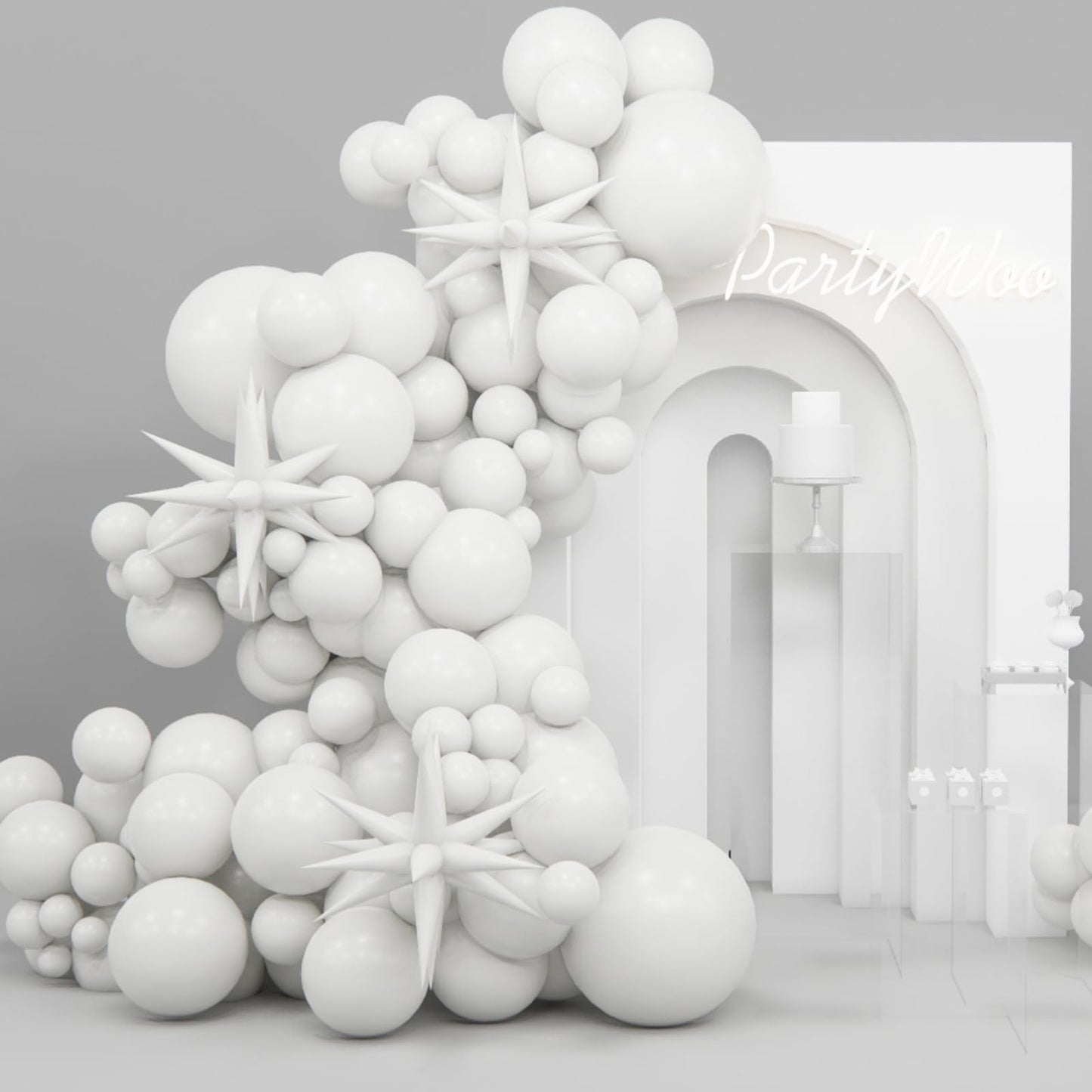 Partywoo White Balloons, 110 Pcs 22 Inch Star Balloons And White Balloons Different Sizes Pack Of 18 Inch 12 Inch 10 Inch 5 Inch For Balloon Garland Or Arch As Birthday Decorations, Party Decorations