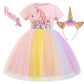 Chektin Unicorn Dress For Girls Tutu Dress Unicorn Costume Pageant Princess With Unicorn Headband & Satin Sash