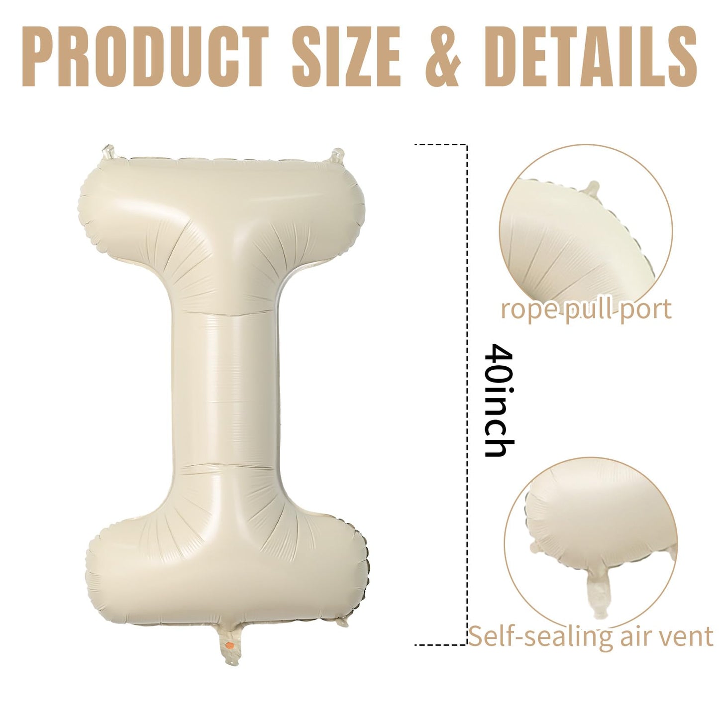 40 Inch Cream Wild Balloons, Large Letter Balloons For Wild One Party, Foil Helium Balloons, Beige Mylar Big Beige Alphabet Allo