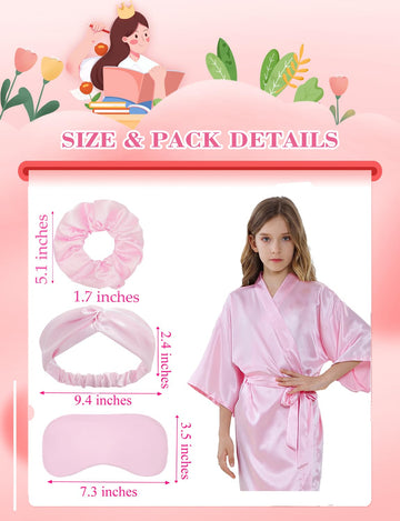 Kid Girls Spa Costume Party Set with Eyemask Hairband Hair Ring  Silky Plain Kimono Robes for Wedding Flower Robe (Pink  Tag 10)