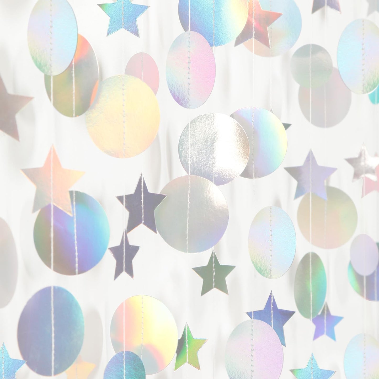 Iridescent Disco-Holographic Birthday Party-Decorations Garland - 52Ft Star Neon Wedding Hanging Paper Streamers Banner,Christma