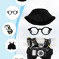 17cm Doll Clothes - 6-Piece Set  Hat + Overalls + Shirt + Camera + Glasses + Shoes  Cute and enhanced Dolls Outfit Accessories (Black)