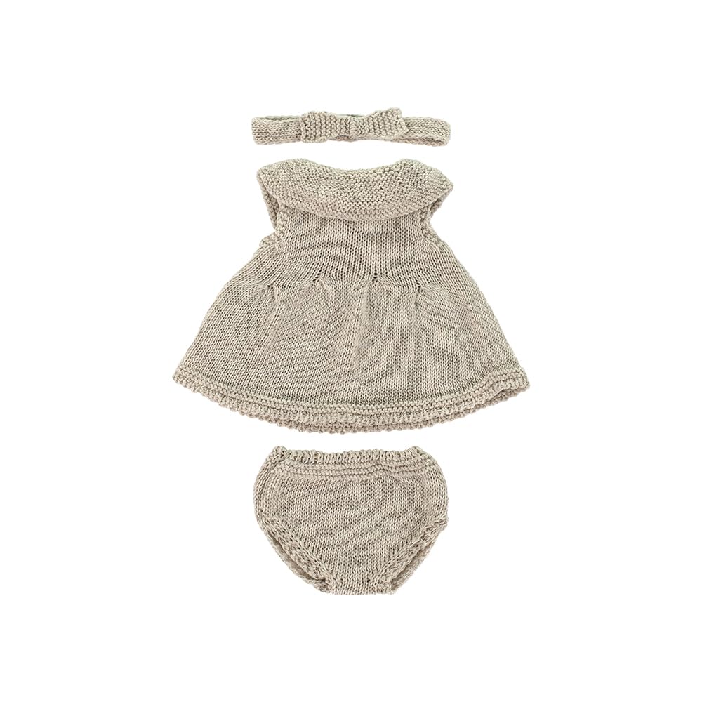 Miniland Clothes for Dolls 12 5/8'' Knitted Outfit Dress & Headband - ECO, Made in Spain, Quality, Role Play, Educational